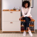 Ver imagem 2 de Sapateira Hall Entrada 2 Gaveta Basculante Puxador Concha Banco Prateleira Sala Quarto Retrô - Rpm