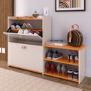 Ver imagem 3 de Sapateira Hall Entrada 2 Gaveta Basculante Puxador Concha Banco Prateleira Sala Quarto Retrô - Rpm