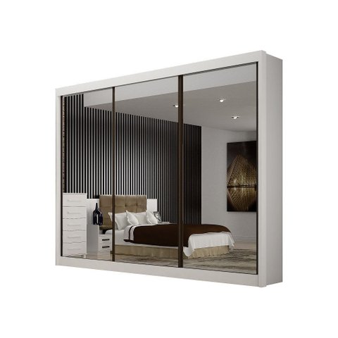 Guarda Roupa Casal 100% Mdf São Paulo Gold 03 Portas Espelhadas 06 Gavetas Leifer