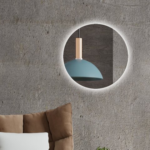 Espelho Decorativo Redondo Para Banheiro Sala Com LED - 50cm