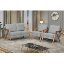Kit 2 Poltronas Mona Luxo e Namoradeira Mona Cinza Claro - 2
