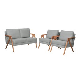Kit 2 Poltronas Mona Luxo e Namoradeira Mona Cinza Claro - 1
