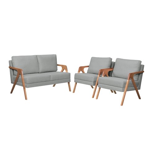 Kit 2 Poltronas Mona Luxo e Namoradeira Mona Cinza Claro