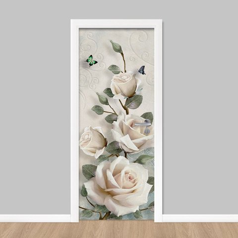 Adesivo de Porta - Rosas Branca Retro Dekalque 73x213