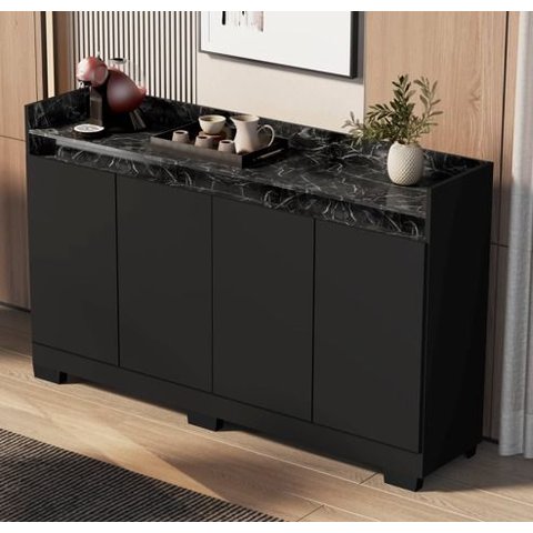 Buffet Real 04 Pts Preto/marmore Preto