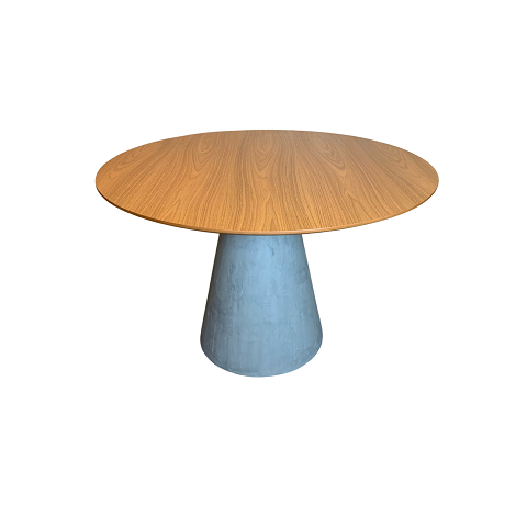 Mesa de Jantar Cone Cimento Rústico 160 cm Tampo Freijó Personal Decor Mesa de Jantar Cone Redonda