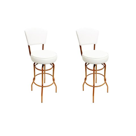 Kit 2 Banquetas Bar Cobre Bancada Média Altura 65cm Giratória Encosto Estofado Assento Grosso Branco