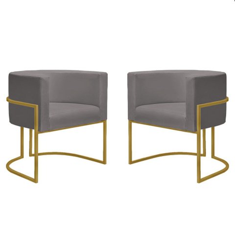 Kit 2 Poltronas Decorativa Nayara Base Ferro Dourado Twdecora Suede