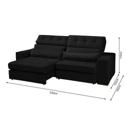 Sofá Londres Retrátil e Reclinável 2 Módulos Premium Veludo Preto 2,30m - 4