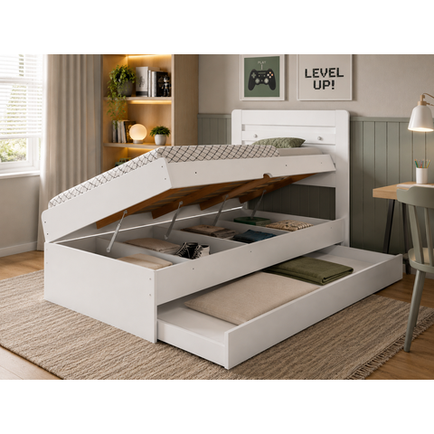 Cama Solteiro com Baú e Auxiliar Larissa MDF/MDP Branca Resistente