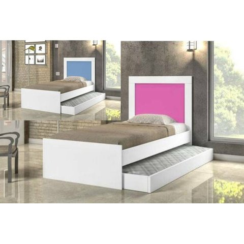 Cama Bibox Branco Solteiro Luara com Aplique na Cabeceira Rosa ou Azul