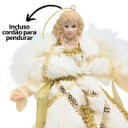 Ver imagem 3 de Anjo Decorativo Natal Pendente Veludo Luxo Branco e Dourado 17cm - Noel Decor