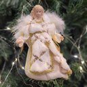 Ver imagem 2 de Anjo Decorativo Natal Pendente Veludo Luxo Branco e Dourado 17cm - Noel Decor