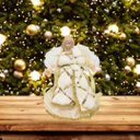 Ver imagem 6 de Anjo Decorativo Natal Pendente Veludo Luxo Branco e Dourado 17cm - Noel Decor