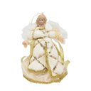 Ver imagem 1 de Anjo Decorativo Natal Pendente Veludo Luxo Branco e Dourado 17cm - Noel Decor