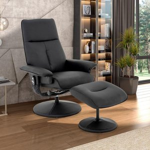 Kit 2 Poltronas de Massagem Reclinável e Giratória Arizona com Apoio de Pés Pu Preto G56 - Gran