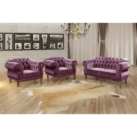 Conjunto Duquesa 2+1+1 Lugares - Veludo Roxo 380