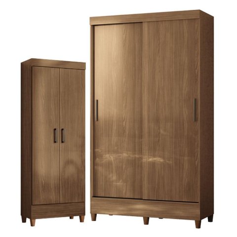 Guarda Roupa Solteiro 2 Portas de Correr com Pés e Armário Multiuso com Pés Fit Jequitibá