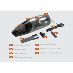 Aspirador de Pó Automotivo Portátil 12V Pó Água 80W 3 Metros - 6