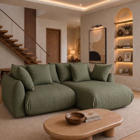 Sofá Cama Modular Orgânico Retrátil 4 Lugares com Almofadas 240cm Malibu