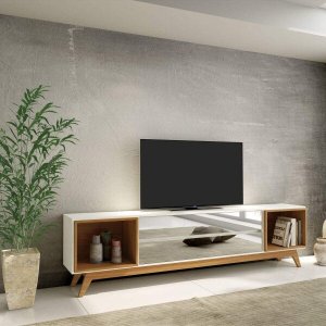 Rack para TV até 55 Polegadas 2 Gavetas Espelhadas e Nichos 220cm Retrô Dalla Costa