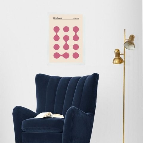 Quadro Bauhaus Pink Minimalist Graphic Poster 33x24cm:moldura Branca