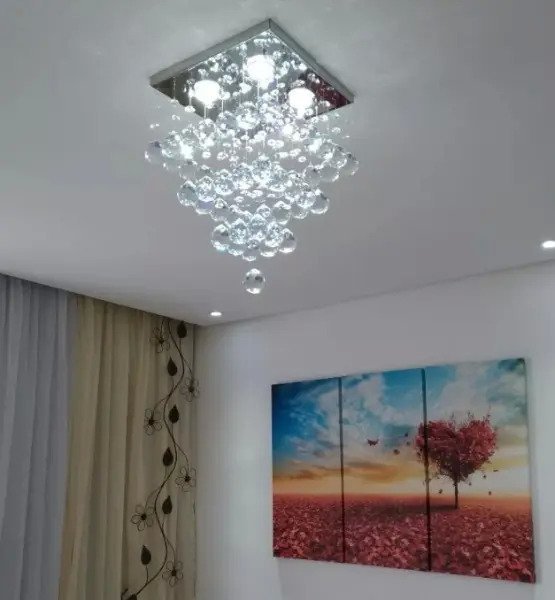 Lustre para Sala , Quarto,hall com 30cm de Altura, Base de Inox 30x30cm Cristais Legítimos K9