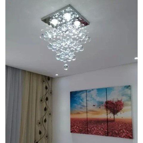 Lustre para Sala , Quarto,hall com 30cm de Altura, Base de Inox 30x30cm Cristais Legítimos K9