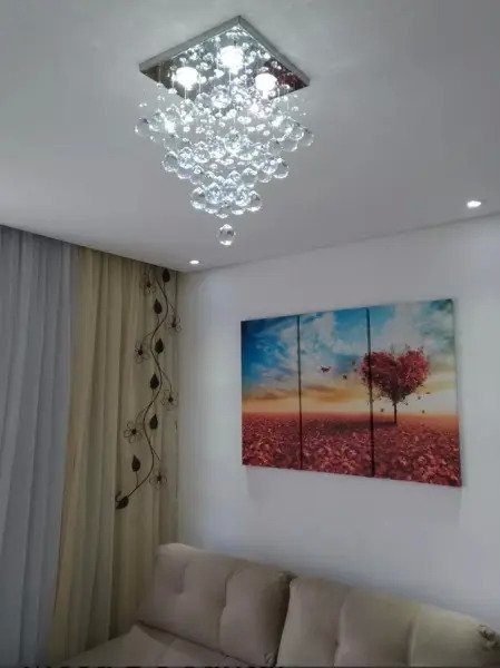 Lustre de Cristal para Sala,quarto com 50cm de Altura Base de Inox Espelhado 30x30cm - 2