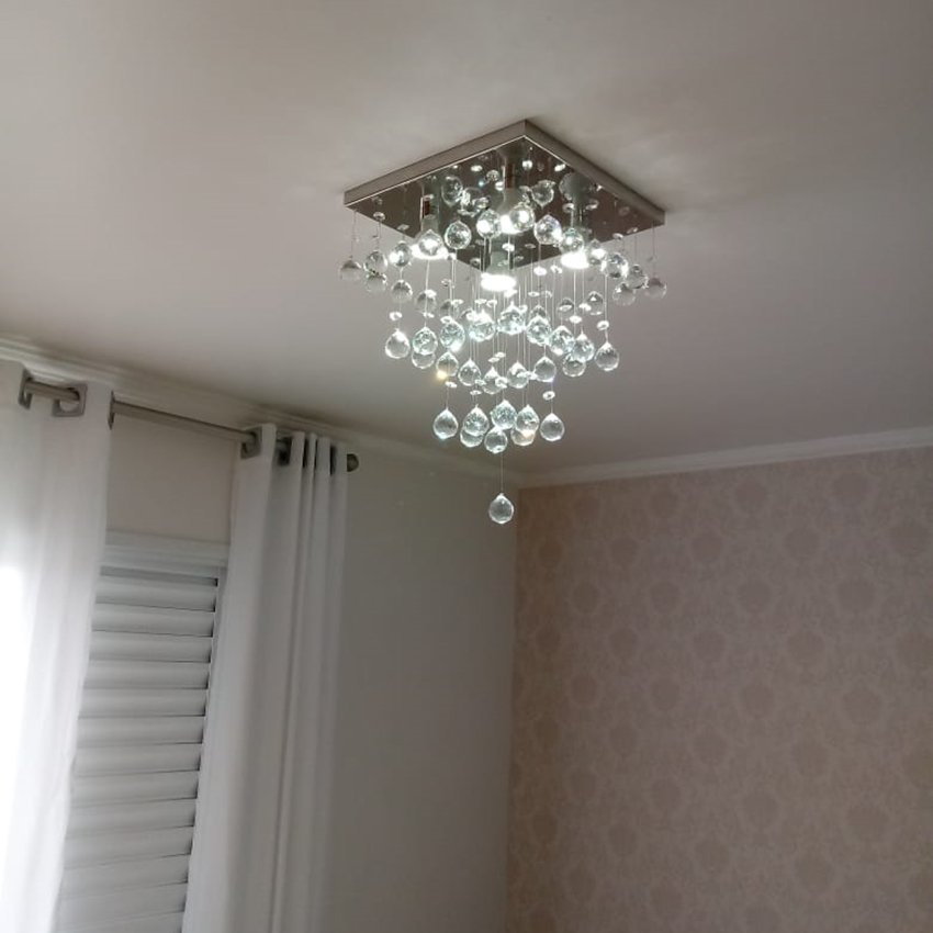 Lustre de Cristal para Sala,quarto com 50cm de Altura Base de Inox Espelhado 30x30cm - 4