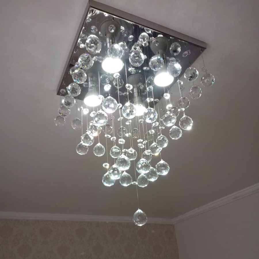 Lustre de Cristal para Sala,quarto com 50cm de Altura Base de Inox Espelhado 30x30cm - 3