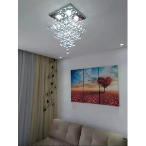 Lustre de Cristal para Sala , Quarto com 40 Cm de Altura , Base de Inox Espelhado 30x30 Cm