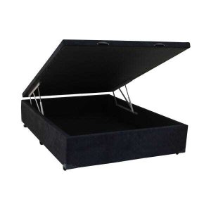 Cama Box Casal com Baú Sonnoforte Luxo Suede Preto com Pistão - 138x188