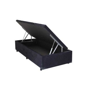 Cama Box Solteiro com Baú Sonnoforte Luxo Suede Preto com Pistão - 078x188