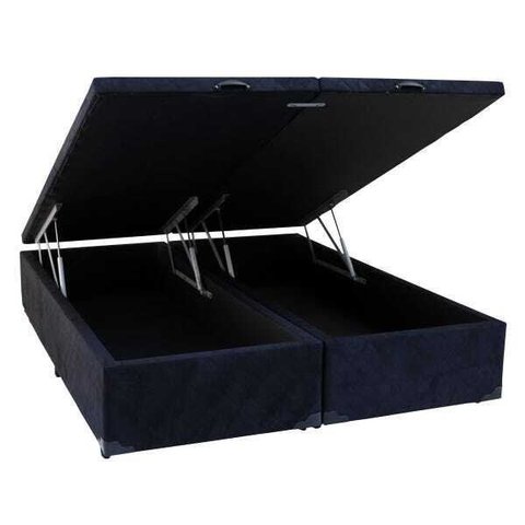 Cama Box Casal com Baú Sonnoforte Luxo Suede Preto com Pistão - 138x188 (Bipartido)