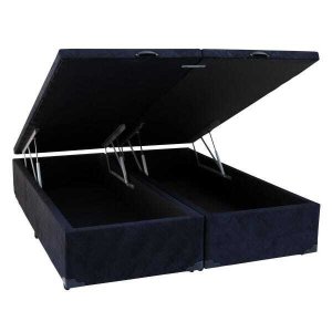Cama Box Queen Size com Baú Sonnoforte Luxo Suede Preto com Pistão - 158x198