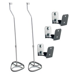 Suporte Home Theater c/ 3 Suporte Parede + 2 Pedestais Caixa Acústica Som Conjunto Universal Cinza - 1