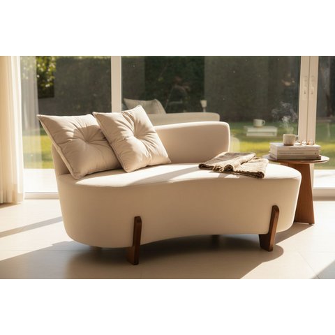 Namoradeira Sofá Feijão Luna 130cm Orgânica Suede Marfim
