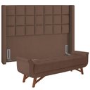 Ver imagem 1 de Kit Cabeceira Cama Box Casal 140 Cm Paris com Puff Recamier Itália Veludo Marrom - Lyam Decor