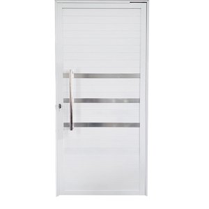 Porta Pivotante de Alumínio Branco 210 X 120 Linha 25 com Friso - Esquerda