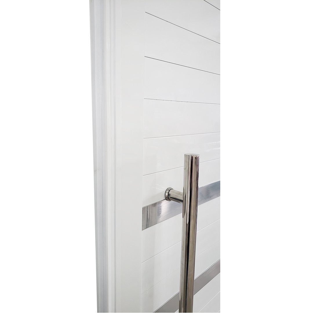 Porta Pivotante de Alumínio Branco 210 X 100 Linha 25 com Puxador, Friso e Visor - Esquerda - 3