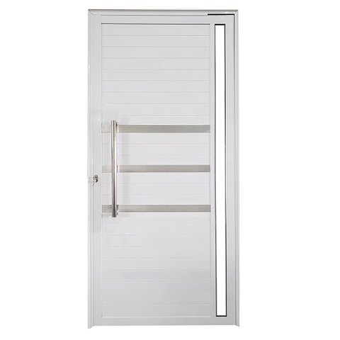 Porta Pivotante de Alumínio Branco 210 X 100 Linha 25 com Puxador, Friso e Visor - Esquerda