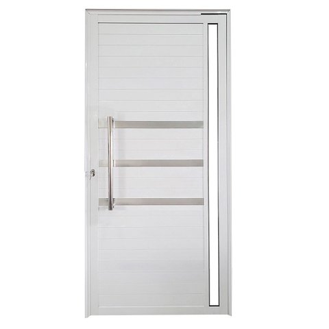 Porta Pivotante de Alumínio Branco 210 x 120 Linha 25 com Puxador, Friso e Visor - Direita