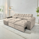 Ver imagem 1 de Sofá Retrátil e Reclinável 2,75m em Tecido Veludo C/ Pillow Nos Braços - Montagem Inclusa:bege