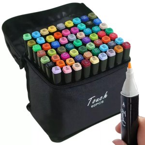 Canetas Canetinhas Estojo 60 Cores Ponta Dupla Marcador Bolsa Maleta Desenho Arte Pintura Trabalho e