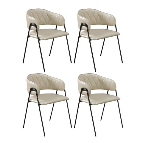 Conjunto 4 Cadeiras de Jantar Veneza no Couro Bege e Metal Preto