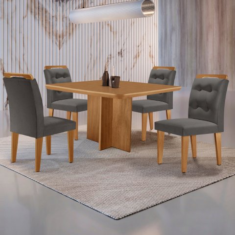 Mesa de Jantar Olímpia 90cm Mdf Canto Copo e com 4 Cadeiras Carol