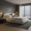 Ver imagem 4 de Cama Casal Maia Estofada Cabeceira Orgânica com Cantos Arredondados