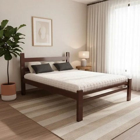 Cama Casal Reforçada em Madeira Maciça Imbuia