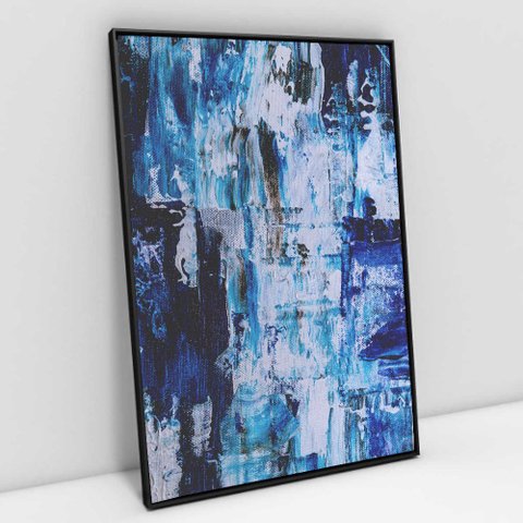 Quadro Decorativo em Canvas Abstrato Mesclado Azul TaColado Moldura Flutuante 4,5cm Preta 120 x 80cm